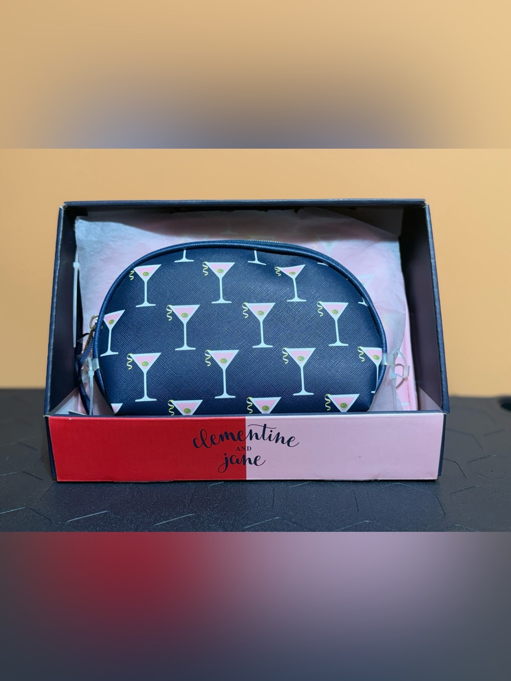 Navy Martini Print Cosmetics Pouch